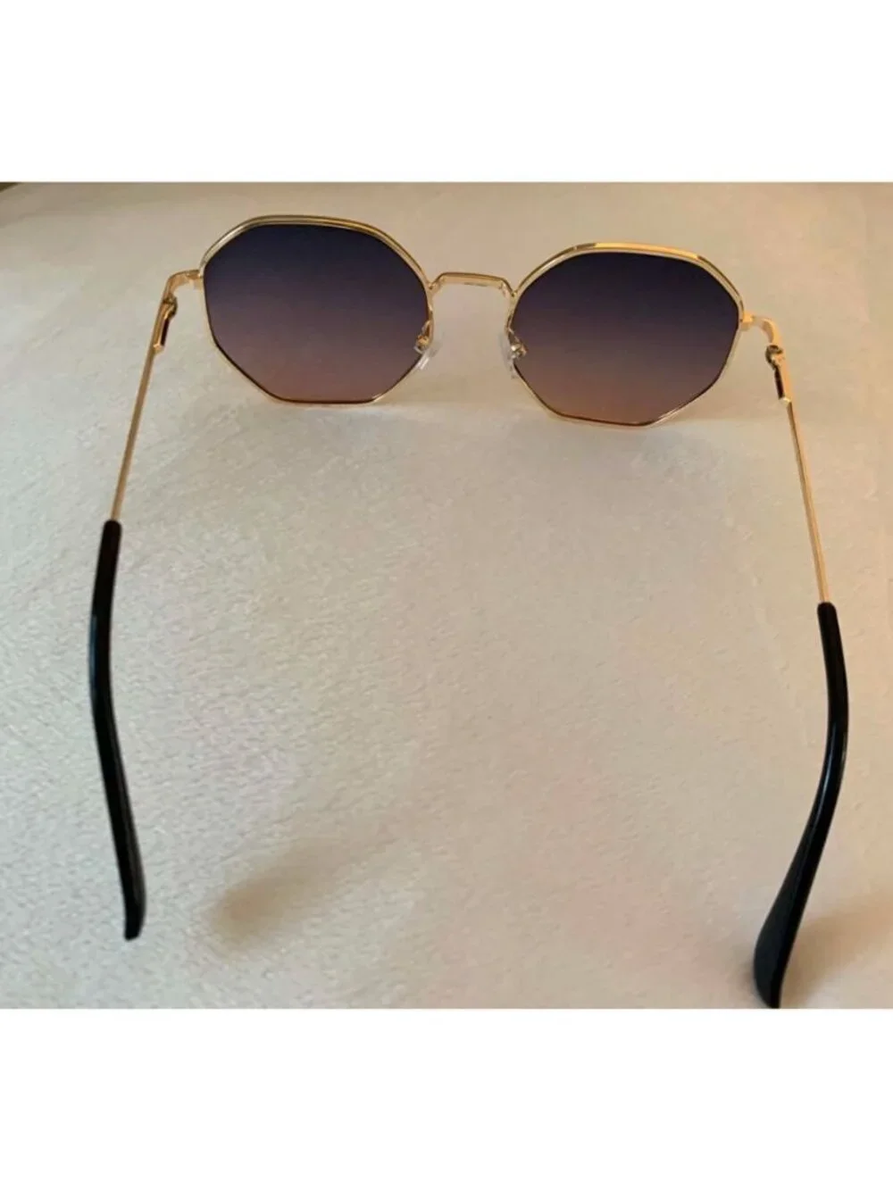 Unisex Octagonal Gold Metal Frame Gradient Blue to Pink Lens Sunglasses